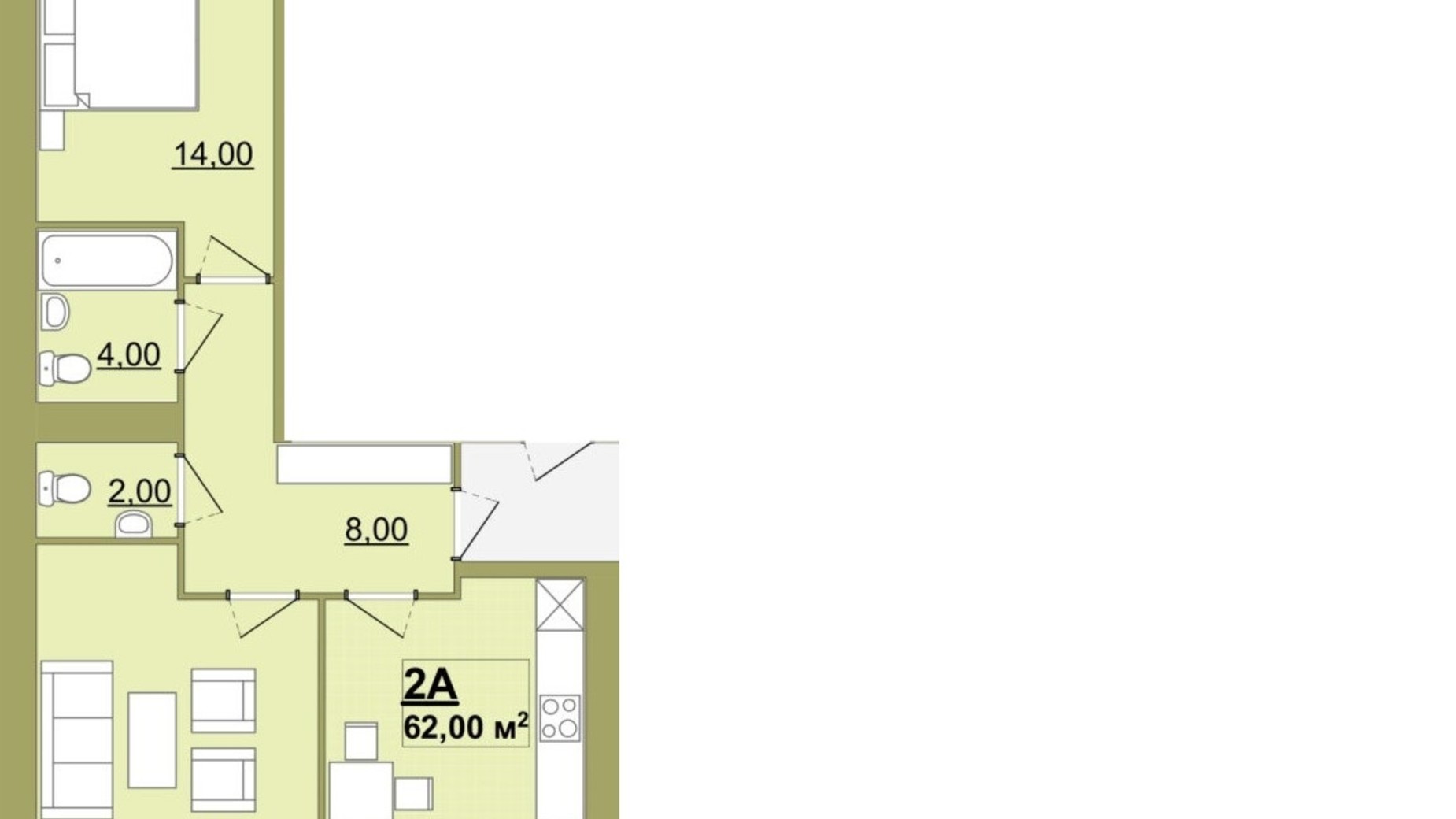 Планировка 2-комнатной квартиры в ЖК Містечко Центральне 62 м², фото 306297