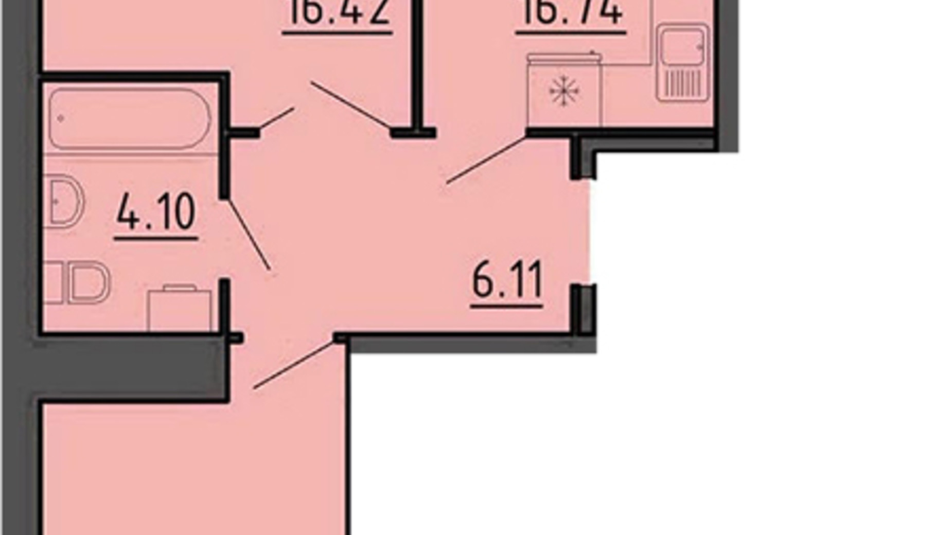 Планировка 2-комнатной квартиры в Квартал Энергия 61.7 м², фото 306406