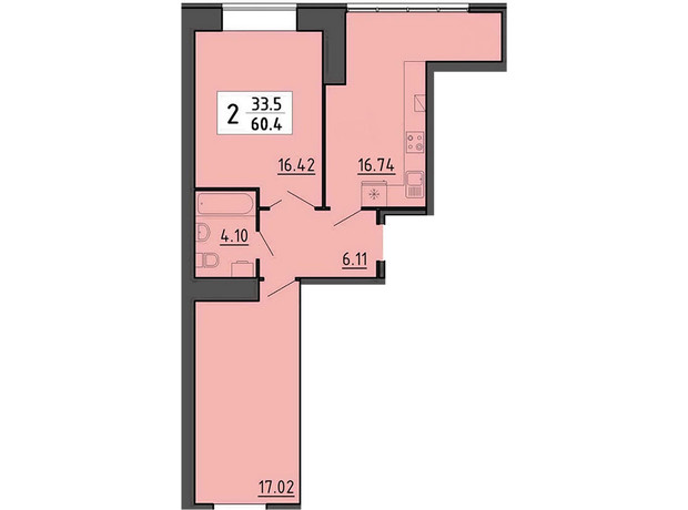 Квартал Енергія: планування 2-кімнатної квартири 61.7 м²