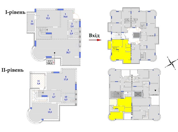 ЖК Садочок: планировка 3-комнатной квартиры 109 м²