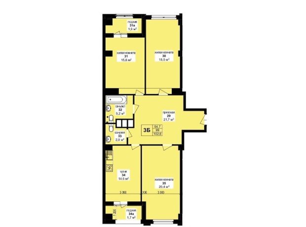 ЖК Манхетен: планування 3-кімнатної квартири 102.6 м²