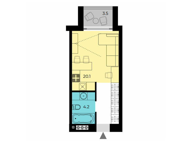 ЖК Мармелад: планування 1-кімнатної квартири 26.45 м²