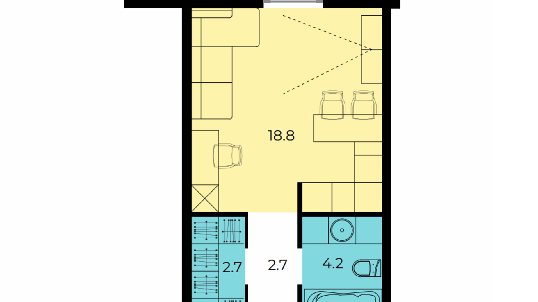 Планування квартири студії в ЖК Мармелад 30.15 м², фото 306926