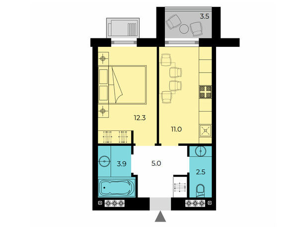 ЖК Мармелад: планування 1-кімнатної квартири 36.15 м²