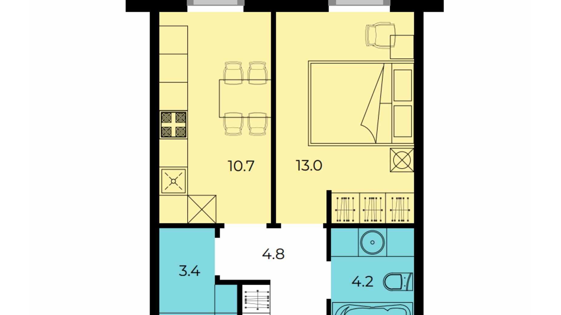 Планування 1-кімнатної квартири в ЖК Мармелад 37.85 м², фото 306931