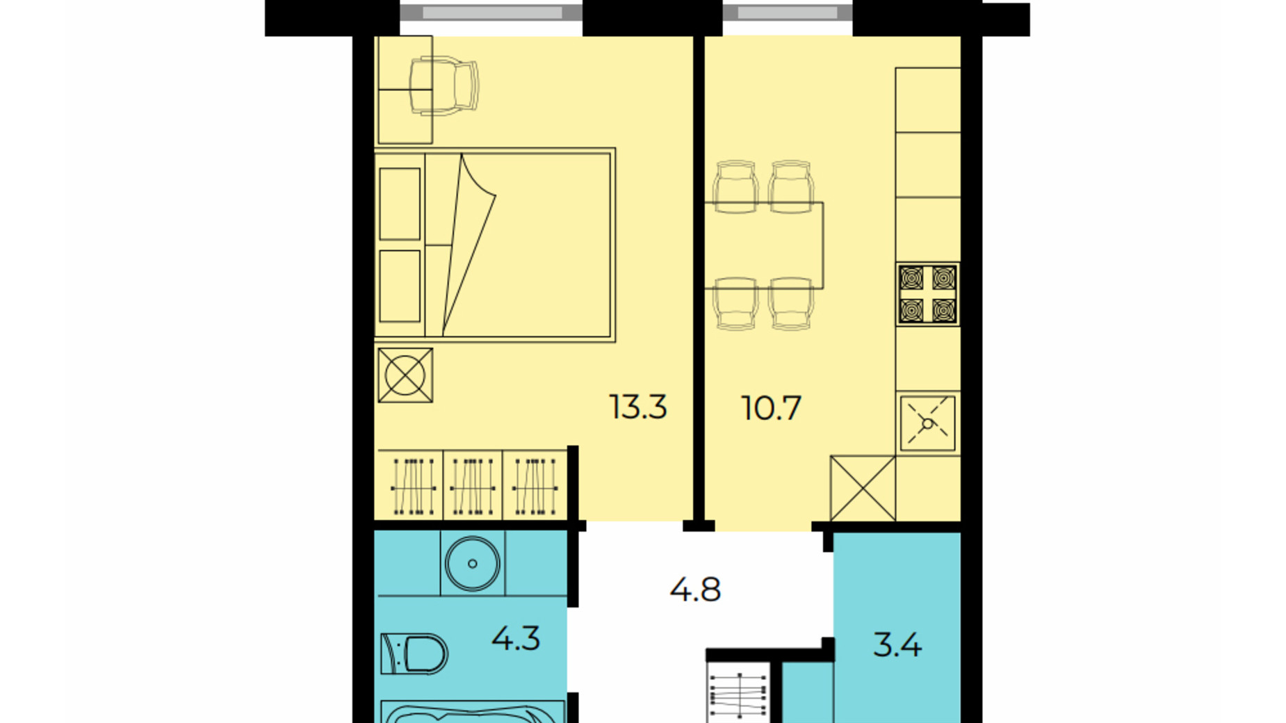 Планування 1-кімнатної квартири в ЖК Мармелад 38.25 м², фото 306932