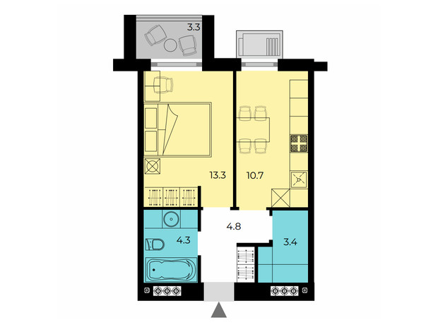 ЖК Мармелад: планування 1-кімнатної квартири 38.25 м²