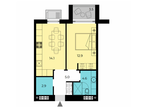 ЖК Мармелад: планування 1-кімнатної квартири 41.25 м²