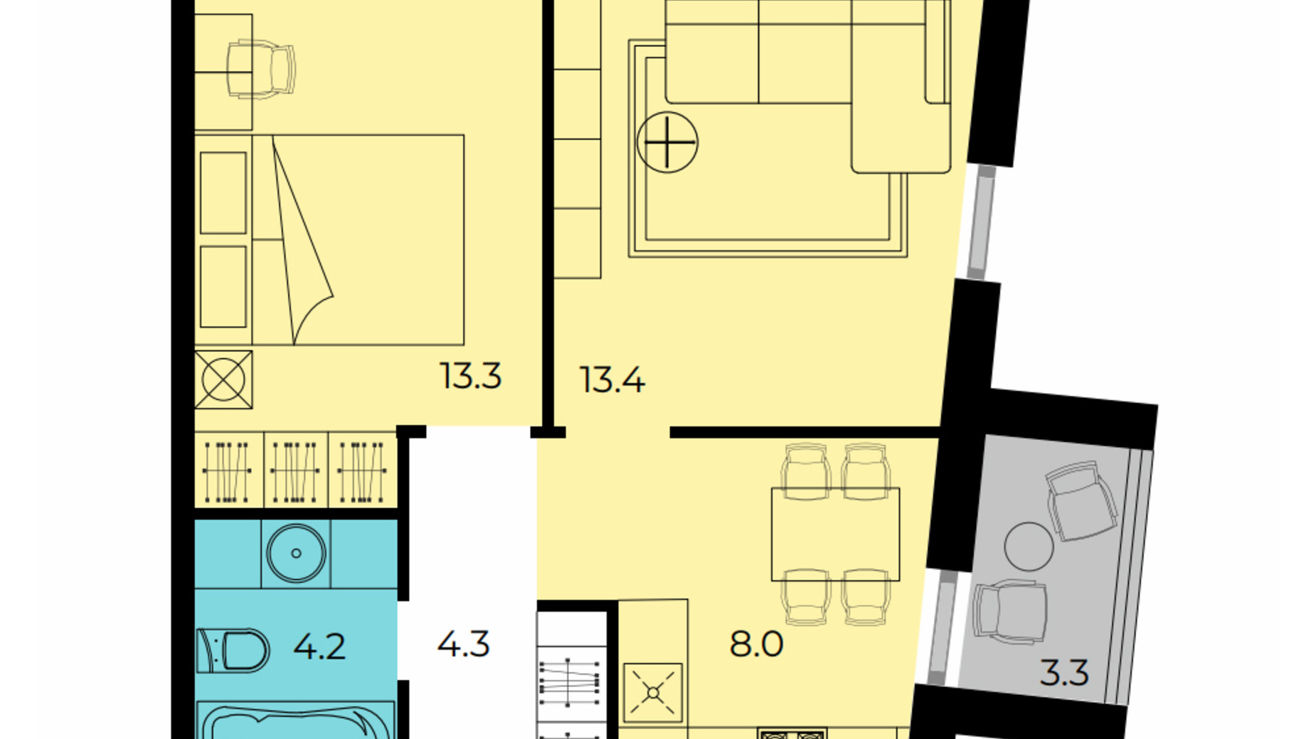 Планування 2-кімнатної квартири в ЖК Мармелад 45 м², фото 306940
