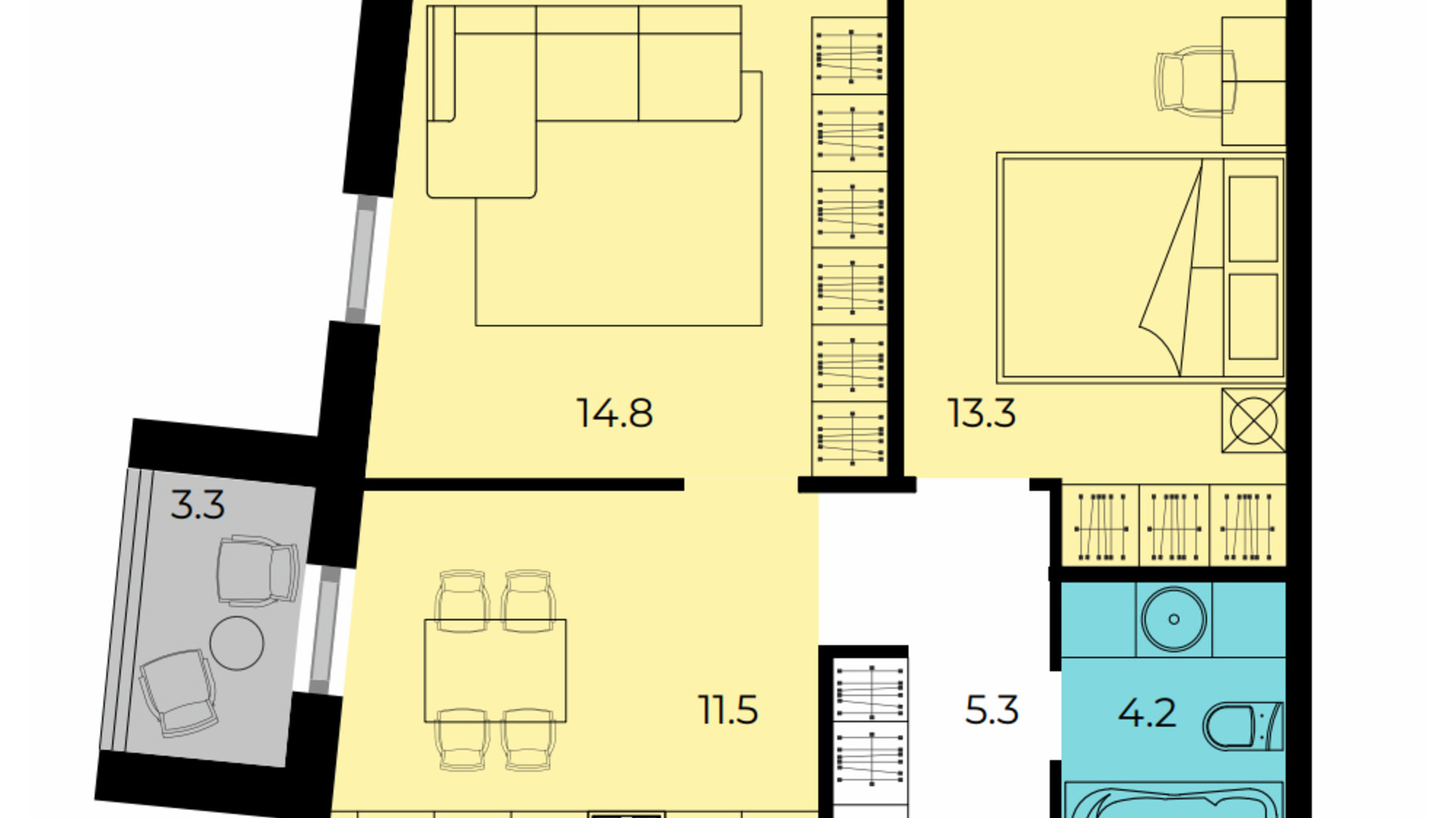 Планировка 2-комнатной квартиры в ЖК Мармелад 50.85 м², фото 306941