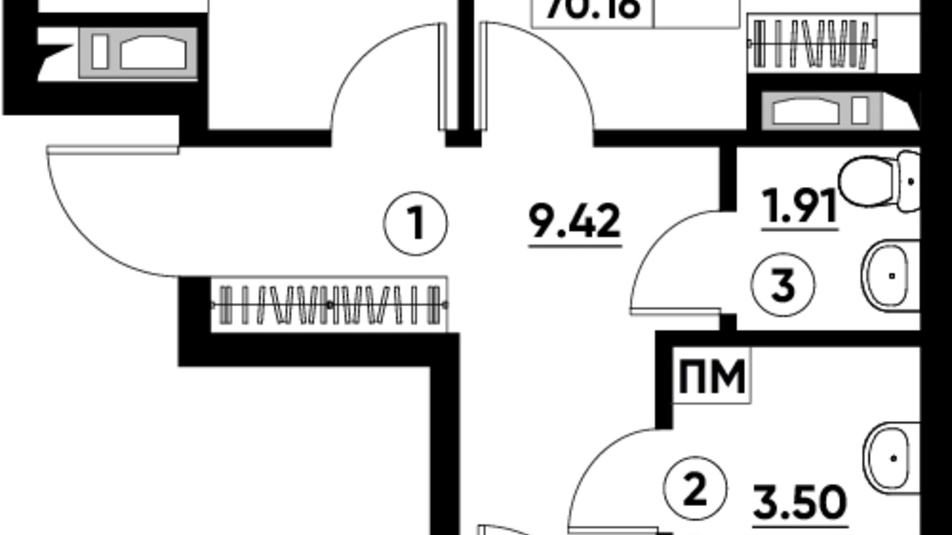 Планировка 2-комнатной квартиры в ЖК Paradise Avenue 70.16 м², фото 307017