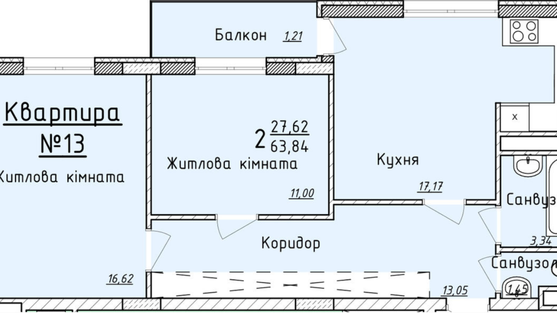 Планировка 2-комнатной квартиры в ЖК Globus Elite 63.9 м², фото 307065