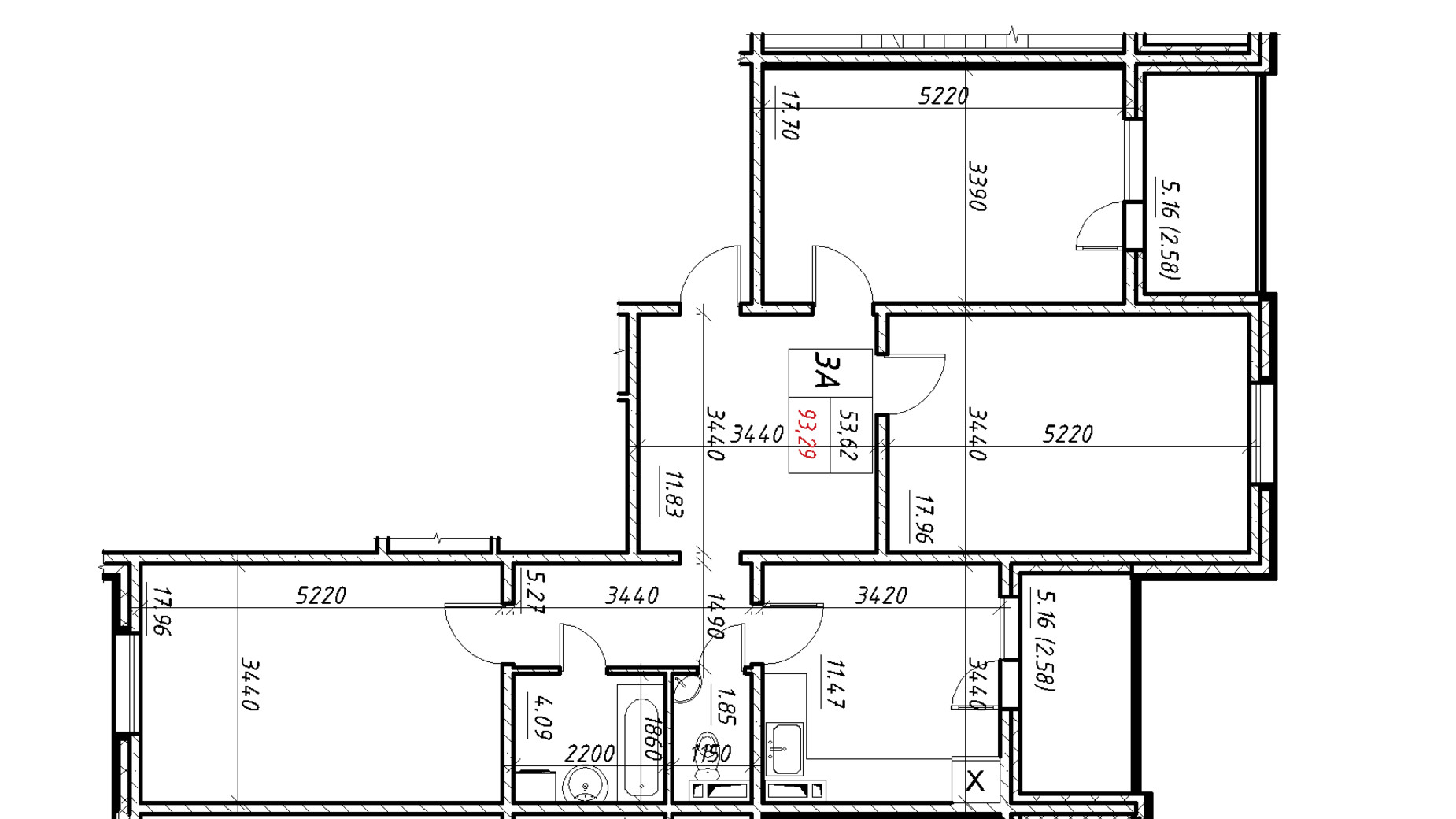 Планировка 3-комнатной квартиры в ЖК Navigator 2 93.29 м², фото 307234