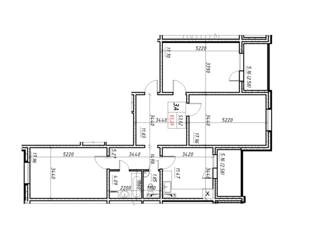 ЖК Navigator 2: планування 3-кімнатної квартири 93.29 м²