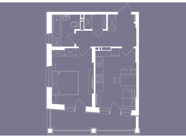 ЖК Svitlo Park: планування 1-кімнатної квартири 43.9 м²
