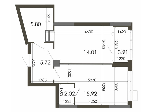 ЖК Star City: планування 1-кімнатної квартири 47.38 м²