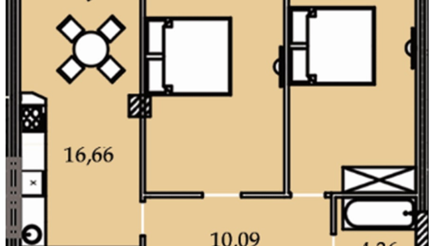 Планировка 2-комнатной квартиры в ЖК Premier Tower 75.3 м², фото 308053