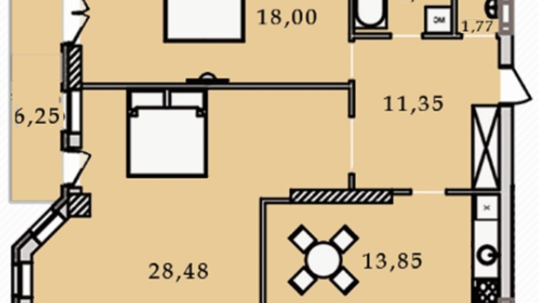 Планировка 2-комнатной квартиры в ЖК Premier Tower 85.1 м², фото 308055