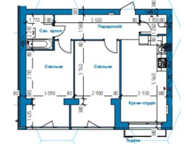 ЖК в Лесной Буче: планировка 2-комнатной квартиры 60.96 м²