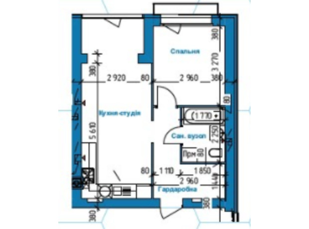 ЖК в Лісовій Бучі: планування 1-кімнатної квартири 41.9 м²