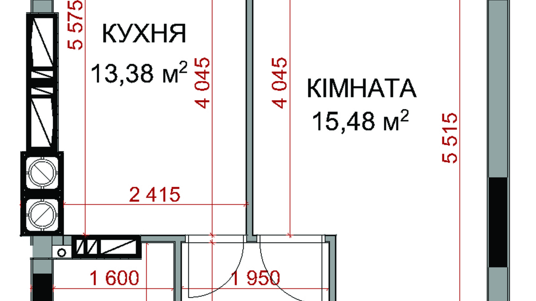 Планировка 1-комнатной квартиры в ЖК На Прорезной 2 41.14 м², фото 308596