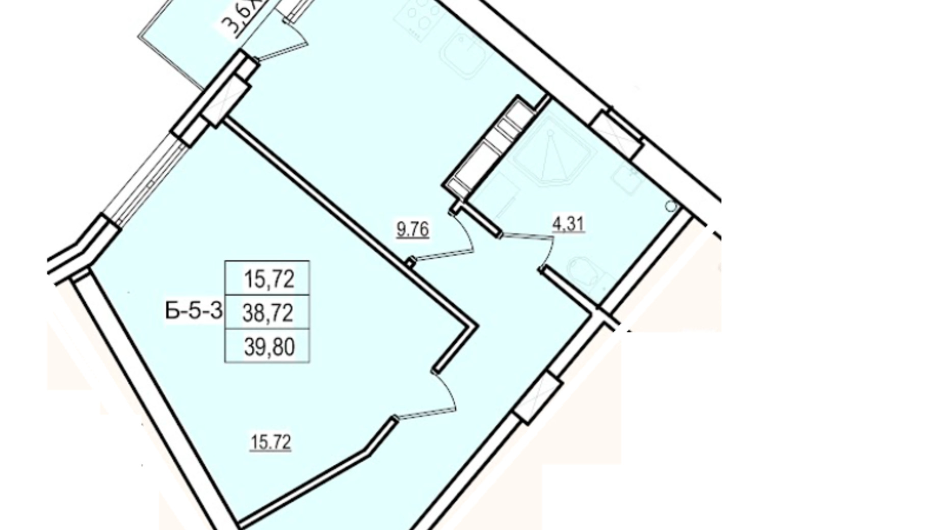 Планировка 1-комнатной квартиры в ЖК Континент 39.9 м², фото 308774
