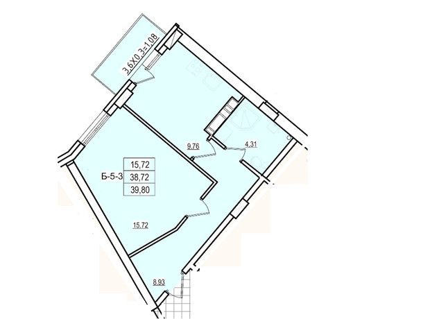ЖК Континент: планування 1-кімнатної квартири 39.9 м²