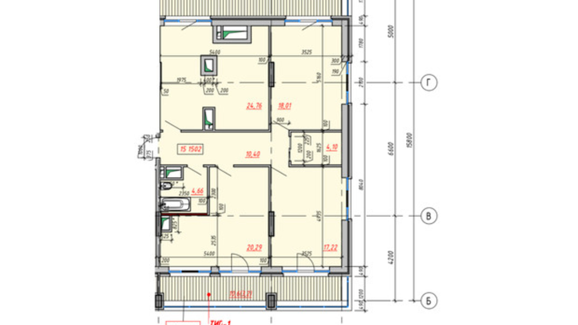 Планировка 3-комнатной квартиры в ЖК Пространство на Тульской 107.13 м², фото 308933