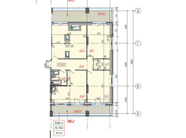 ЖК Пространство на Тульской: планировка 3-комнатной квартиры 107.13 м²