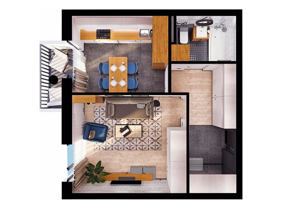 Планировка свободная планировка квартиры в ЖК Scandia 45.74 м², фото 308987 Планировка свободная планировка квартиры в ЖК Scandia 45.74 м², фото 308987