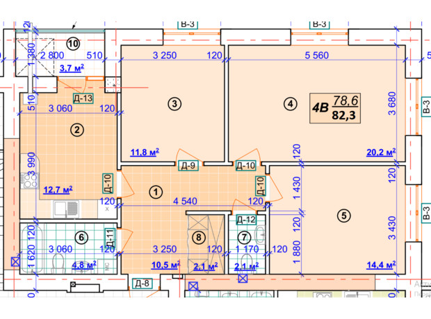 ЖК Паркове містечко: планування 3-кімнатної квартири 82.3 м²