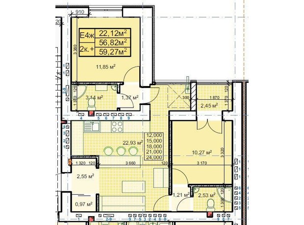 ЖК Паркове містечко: планировка 2-комнатной квартиры 59.27 м²