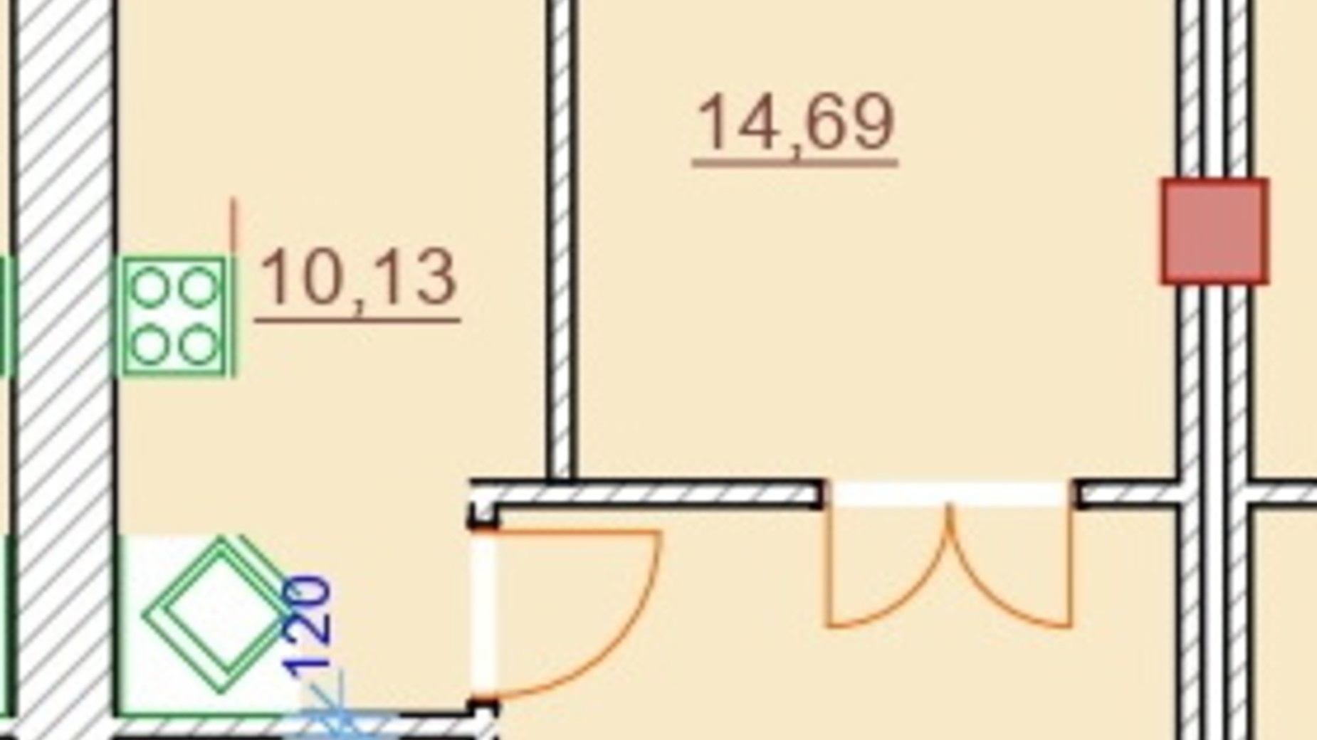 Планировка 1-комнатной квартиры в ЖК Парк Стоун 46.46 м², фото 309296