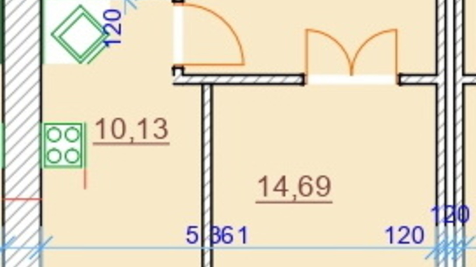 Планировка 1-комнатной квартиры в ЖК Парк Стоун 46.46 м², фото 309297