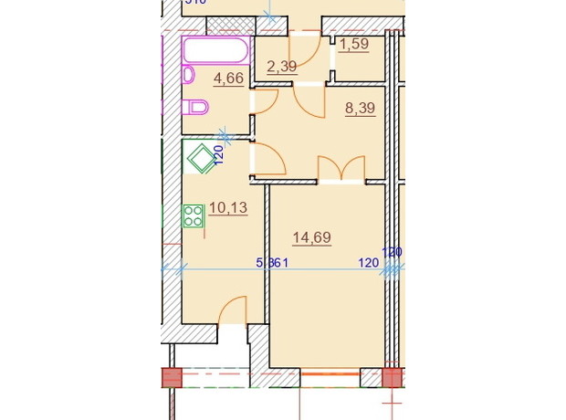 ЖК Парк Стоун: планировка 1-комнатной квартиры 46.46 м²