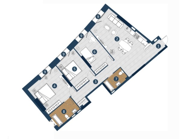 ЖК Bereg Residence: планировка 3-комнатной квартиры 106.58 м²
