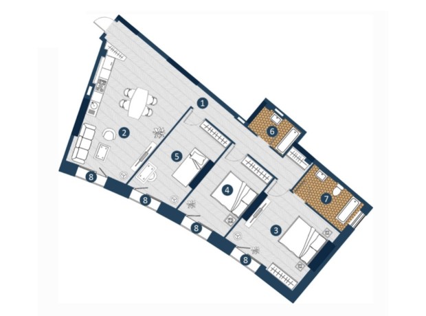 ЖК Bereg Residence: планировка 3-комнатной квартиры 106.68 м²