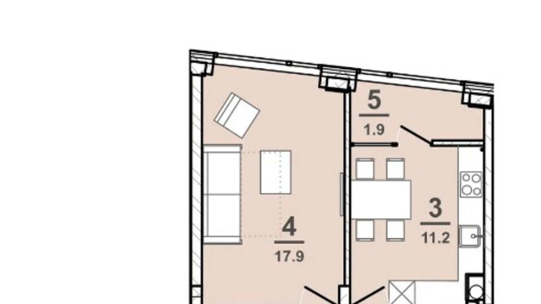 Планування 1-кімнатної квартири в ЖК Amsterdam 42.5 м², фото 309402