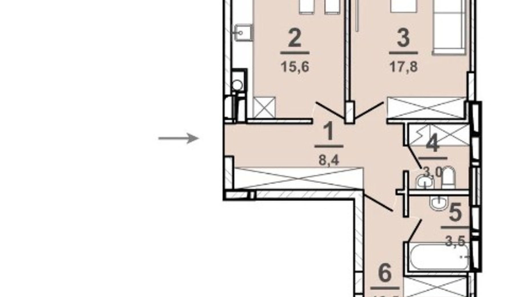 Планування 2-кімнатної квартири в ЖК Amsterdam 62.7 м², фото 309427