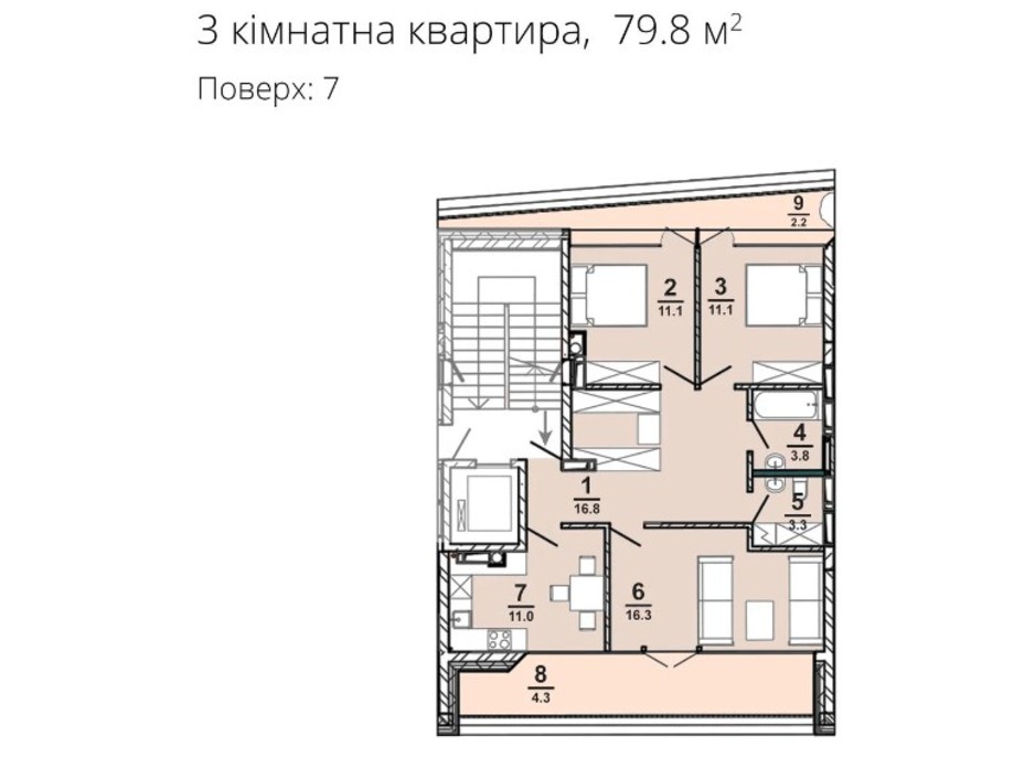 Планировка 3-комнатной квартиры в ЖК AMSTERDAM 79.8 м², фото 309430 Планировка 3-комнатной квартиры в ЖК AMSTERDAM 79.8 м², фото 309430