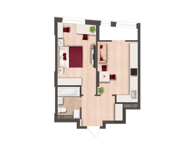 ЖК Svitlo Park: планування 1-кімнатної квартири 40.8 м²