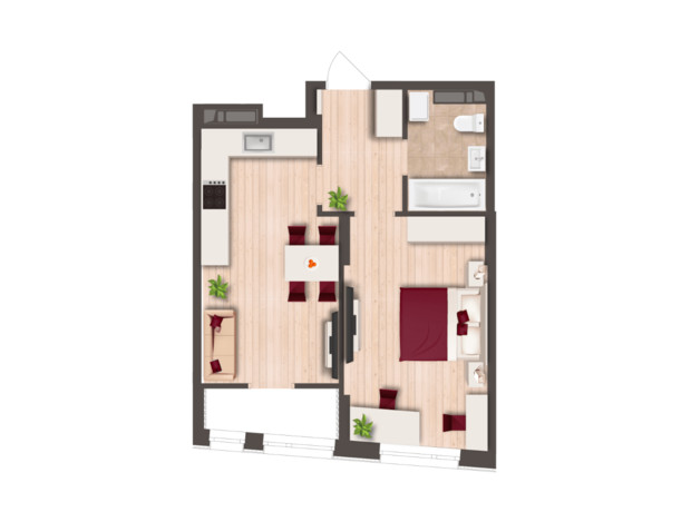 ЖК Svitlo Park: планировка 1-комнатной квартиры 42.9 м²