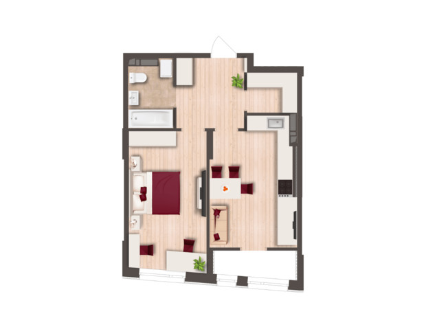 ЖК Svitlo Park: планировка 1-комнатной квартиры 47.6 м²