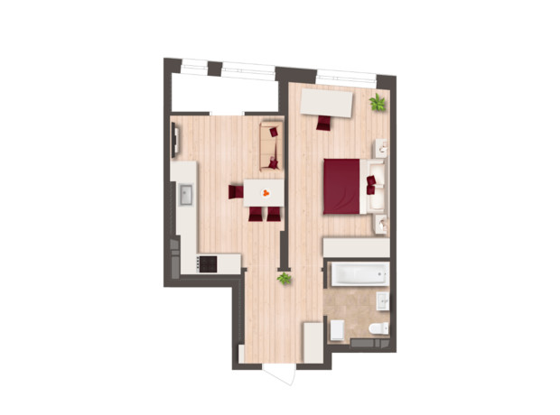 ЖК Svitlo Park: планування 1-кімнатної квартири 42.5 м²