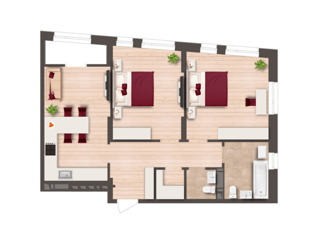 ЖК Svitlo Park: планування 2-кімнатної квартири 66.8 м²