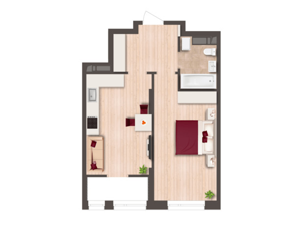 ЖК Svitlo Park: планування 1-кімнатної квартири 43.3 м²