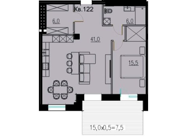 КБ LOFT EGOIST: планування 1-кімнатної квартири 77.5 м²