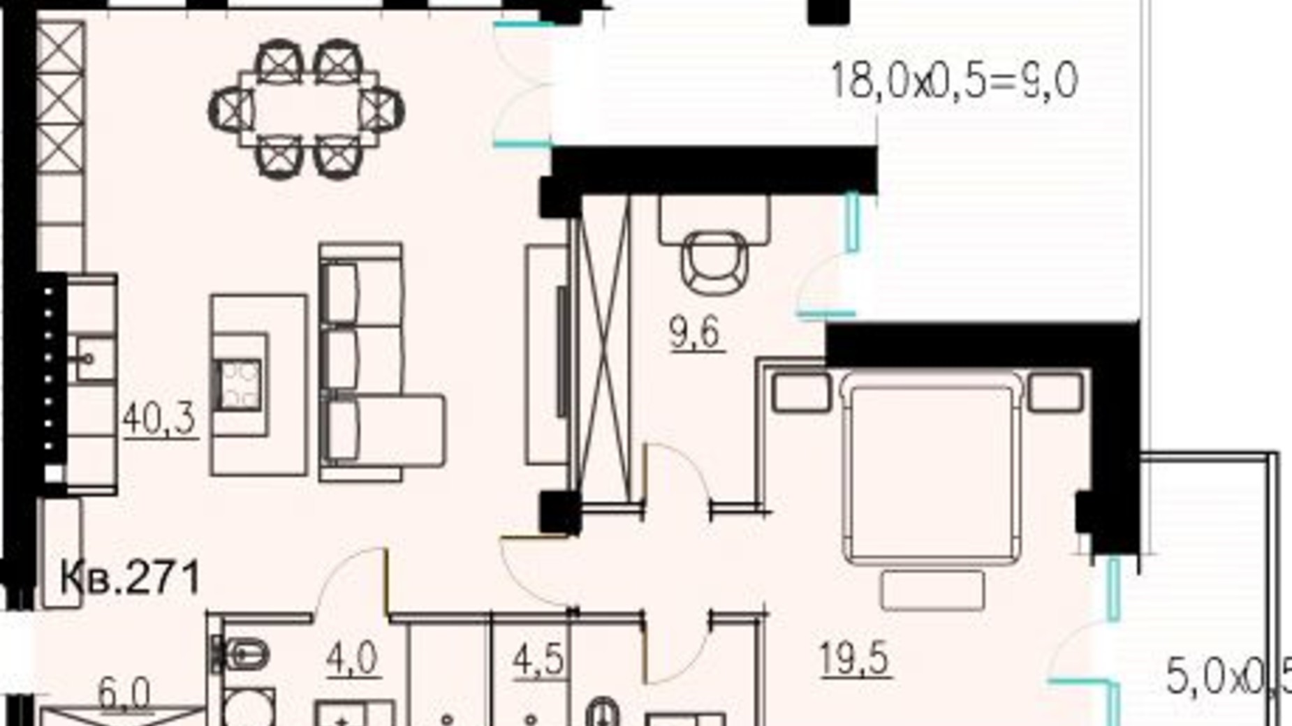 Планировка 2-комнатной квартиры в КД LOFT EGOIST 97.5 м², фото 310073