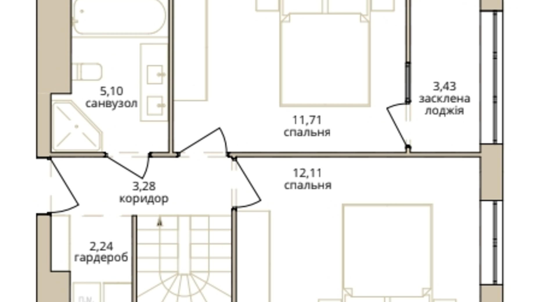 Планування багато­рівневої квартири в ЖК Dream Lake 75.16 м², фото 310241