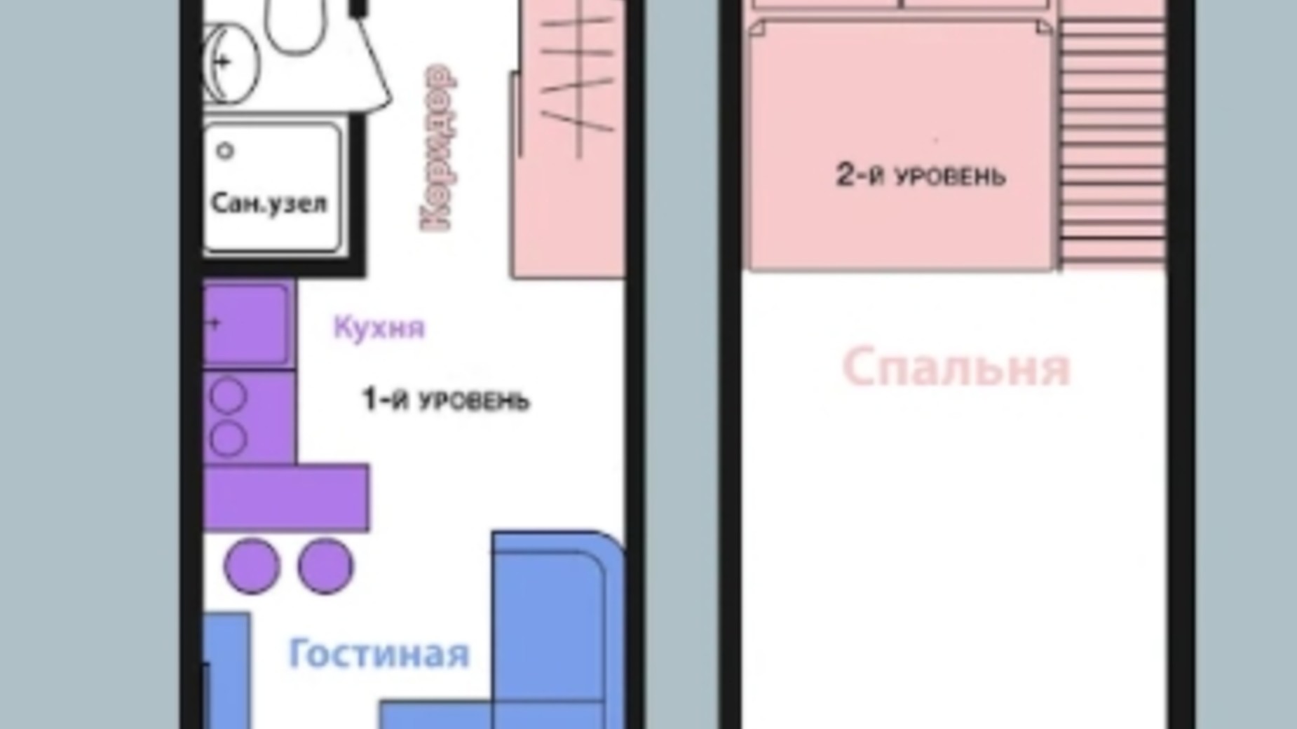 Планировка много­уровневой квартиры в ЖК Воробьевы горы 19 м², фото 310338